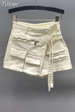Solid Irregular Cargo Pocket Denim Shorts Women Sexy High Waisted Shorts Skirts Spring 2023 Female Bottoms