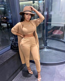 Khaki 3PC Top and Pants, Coat Matching