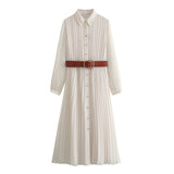 New Spring Dress With Belt, Flute And Pleats Is 8372089-Outfit
