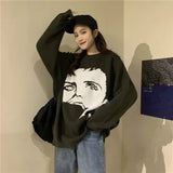 Oversize Long Sleeve O-Neck Sweaters Korean Cartoon Character Sueter Mujer Streetwear Women Harajuku Pullovers