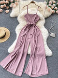 Elegant Jumpsuits Women Casual Sleeveless Female Strap Rompers Wide leg split Summer Elastic Overalls Woman