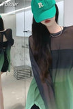 T Shirt Women Sexy Hollow Out Thin Gradient Oversized Tops Fashion See Throught Summer Tshirts Backless Y2k