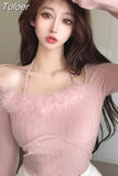Blusas Mujer De Moda Fashion Woman Tshirts Sexy Slash Neck Long Sleeve Tunic T-shirts Korean Tees Temperament Y2k
