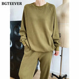 Autumn Casual Loose Women 2 Pieces Set O-neck Full Sleeve Sweatshirt & Wide Leg Pants 2021 Ladies Sweatshirt
