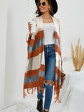 New Autumn Fashion Long Fringed Multicolor Winter Warm Shawl and Wrap Striped Knitted Pashmina Striped Cape Sweater