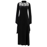 Halloween Cos Witch Sexy Forked Long Skirt Lace Hollowed-Out Horn Sleeve Dress Girl-Outfit