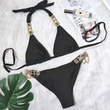 Toloer New Swimwear Crystal Diamond Chain Women's Split Swimsuit Perm Gold Snake Grain Strap Sexy