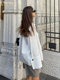 Fashion Woman Blouses 2022 Elegant Lapel Long Sleeve Office Lady Shirts Casual Loose White Pockets Tops Female