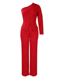 Women's 2025 Spring New Slanted Shoulder Nail OL Tongle Two-Set Large-Size