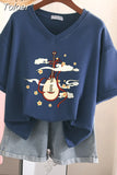 100% Cotton M-6XL T Shirt Chinese Lute Print Tshirt Short Sleeve Women's Top Summer Couple V Neck Oversized T
