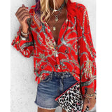 Blouse V-neck Long Sleeve New Design Plus Size Chains Print Loose casual Shirts Womens 2020 Tops And Blouses blusas