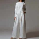 Solid 2 Piece Set Office Lady Spring O Neck Long Sleeve Tops +Long High Waist Pants Suit Tracksuit Sportswear Suit For