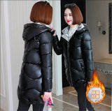Women Shiny Down Cotton Jacket Winter Jackets Warm Mid Long Cotton Padded Casual Hooded Parkas Overcoat Female Basic