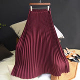 Womens High-Waisted Pleated Skirts Elastic Waist Blue Chiffon Maxi Skirt Pleated Long Office Skirt Summer Skirts For Women