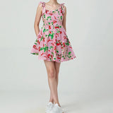 New Women's Collar Single Row Buckle Long-Sleeved Temperamental Print Dress Dress