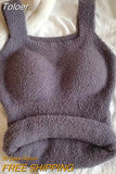 Winter Sexy Women Cashmere Warm Camis With Bra Pad Knitting Thick Tank Tops Sweet Tops For Women Plush