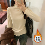 Velvet Bottomed Blouse With A New Autumn And Winter Black Semi-High Collar And A Polished Woolen Blouse In The Middle Of The Ear.-Outfit