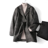 Premium Hand-stitched Wool Coat Women Double-sided Cashmere Jacket Spring Autumn Plaid Woolen Outwear Casual Tops