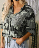 Camou Print Blouse with Sequins