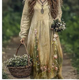 Printed Summer Long-Sleeved Dress Art Retro
