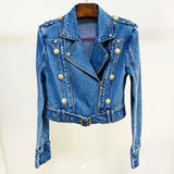 STREET Newest 2022 Designer Biker Jacket Women's Lion Buttons Motorcycle Biker Denim Short