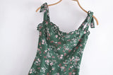 New Pastoral Spring Style Small Broken Flower Print Slim Skirt With Braces-Outfit