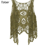 Summer Beach Cover Up Top Cardigain Hippie Froral Patchwork Lace Vest Retro Vintage Crochet Asymmetric Open Stitch