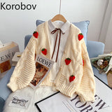 Japanese Strawberry Knitted Cardigans Coats Korean Chic Sweet Kawaii Women Sweaters Vintage Cute Women
