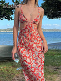 Sexy Print Maxi Dress for Women 2022 Backless Summer Party Club Straps Sundress Vestido Clothes 2022 Boho Floral