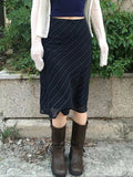 Vintage Stripe Double Layered Mesh Midi Skirt-Outfit
