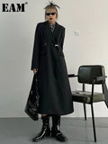 Women Black Brief Long Elegant Trench New Lapel Long Sleeve Loose Fit Windbreaker Fashion Tide Spring Autumn 2023