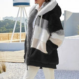 and the United States 2021 autumn and winter warm plush and zipper pocket hooded loose jacket