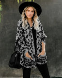 Size Leopard Knit Women Cardigans Casual Loose Knitted Woman Sweaters Coat Pockets Long Sleeve Cardigan Autumn