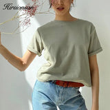 100% Cotton Oversized T Shirt Women Harajuku Basic Loose Short Sleeve Tees Soft Female Solid Tops Khaki Summer