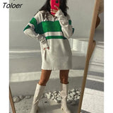 Striped Pullover Sweater French Style Female Jumper Oversize Lazy Oaf Turn-Down Collar Knitted Autumn