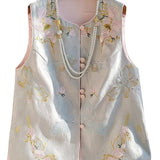 New Chinese Embroidery National Style Vest Female Design Fashion Round Collar Retro Buckle Jacket Small Coat-Outfit