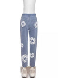 2024 Men's And Women's New Street Fashion Printed High-Waisted Straight Tube Slim Jeans-Outfit