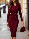 Elegant Professional Buttons Spring And Autumn Long-Sleeved Dress