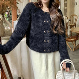Mink Velvet Knitted Cardigan Girl 2024 Spring And Autumn New Korean Version Loose Soft Waxy Temperament Pure Color Sweater Coat Trend-Outfit
