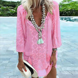 Summer New Chiffon Womens Tops And Blouses Plus Size Long Sleeve V-neck Female Tunic Beach Style Thin Women Summer