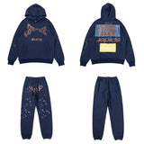 55555 Hip Hop Printed Letter Cobweb Hoodie Hoodie Couple Style Hoodie Trend-Outfit