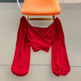 Fashion V-Neck Folded Collared Collared Collared Long-Sleeved Sleeve Cover Female Chic Short-Term Navel