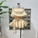 Vietnamese Niche Design Shoulder Bubble Yarn Three-Dimensional Flower Dress With The Same Color