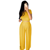 Dropshpping High Quality New Women Two-piece Sets Solid Color Tight Casual Sets Tight Top + Wide Leg Pants