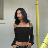 Toloer 2023 New Sexy Hot Girl One-Line Shoulder Slim And Versatile Long-Sleeved T-Shirt