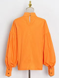 Solid Color Ruched Casual Shirts For Women Puff Sleeves Loose Oversized Shirts Female 2022 Autumn Fashion