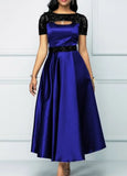 Elegant Royal Blue Short Sleeve Keyhole Skater