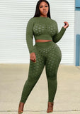 Plus Size Sexy Mesh Dot See Through Long Sleeve Top And Pant 2 Piece