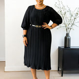 Women's 2025 Short-Sleeved Square Neck Solid High-Waisted Lotus-Leaf-Side Bag OL Pencil Skirt African
