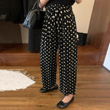 Giving Birth, You Can Also Wear Pregnant Women's Ice Silk Wide-Leg Pants, Thin Style, High-Waist, Straight Tube, Loose Wave Point Chiffon Casual Pants In Summer.-Outfit